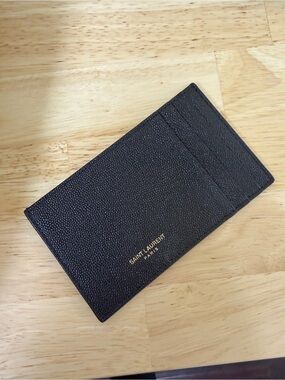 Saint Laurent Textured Black Card Case with Gold Logo